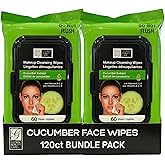 Global Beauty Care Cucumber Makeup Remover Wipes - Gentle Daily Facial Cleansing Wipes for Sensitive Skin, Hydrating & Soothing, Removes Waterproof Makeup, Travel-Friendly, 60 Count (2-Pack)
