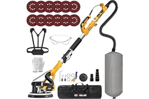 GEVEELIFE Drywall Sander, 880W 7.33A Electric Drywall Sander with Vacuum Dust Collector, 5 Variable Speed 1000-2100RPM, LED Light, Foldable & Extendable Handle, 12 Sanding Discs