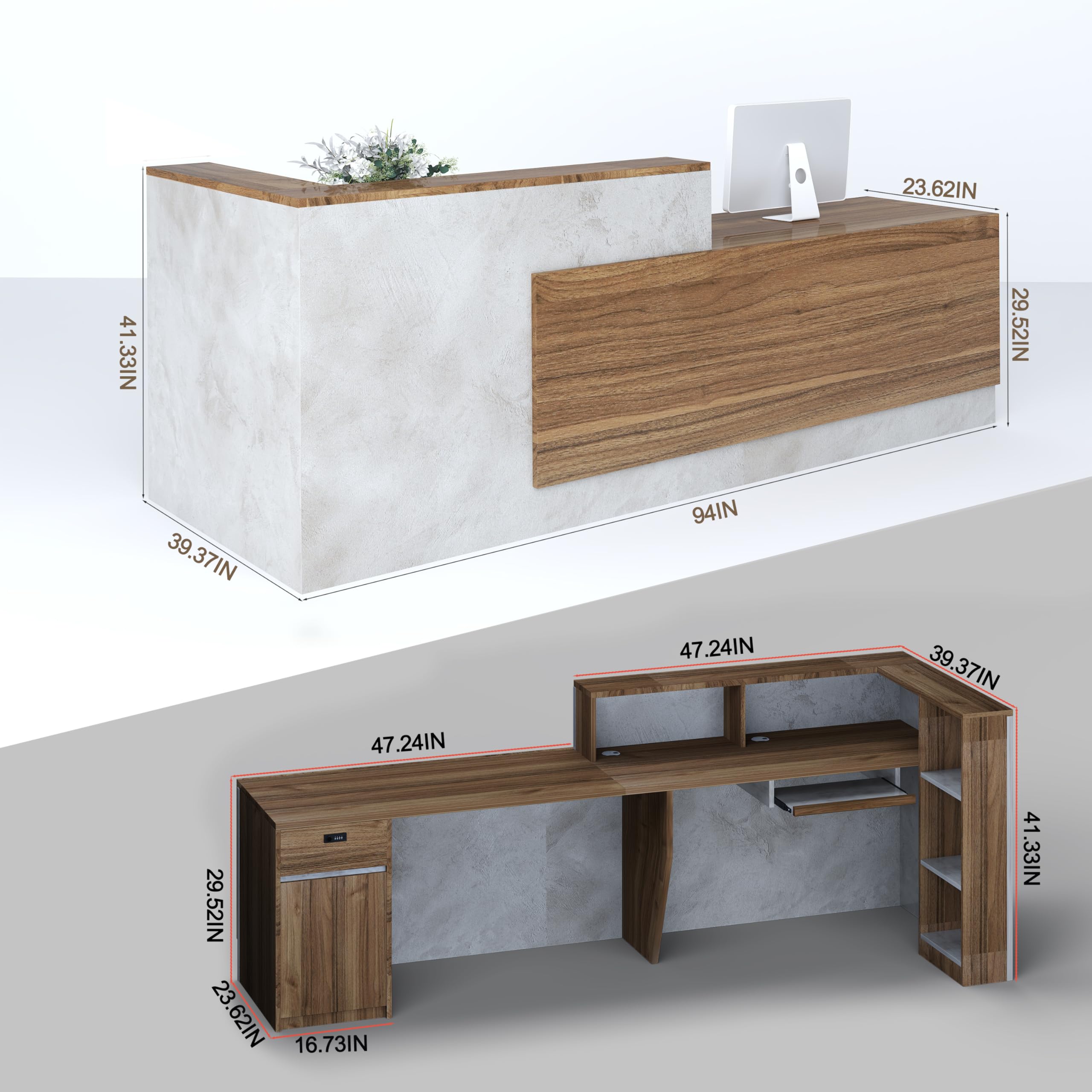 YTElantivo L-Shaped Reception Desk with Counter and