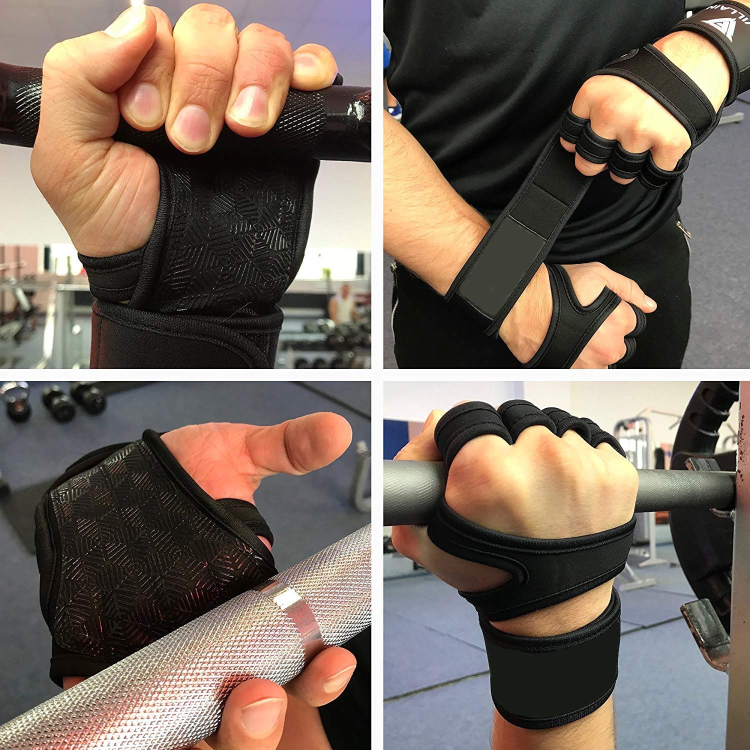 XuanYi Weight Lifting Gloves with Wrist Wraps Extra Strong Grip Training Gloves for Pull Ups, Gym Cross Training, Powerlifting. Silicone Padding, No Calluses. Suits Men & Women (Black, M)