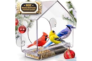 GEROSSI Premium Window Bird Feeder for Outside - Clear Bird House w/Largest Window for Viewing Birds - Easy to Install & Sturdy Feeder w/Extra Strong Suction Cups - Perfect for Kids, Adults and Cats