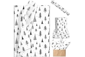 BOLSOME 100 Sheets Christmas Tree Tissue Paper for Gift Wrapping Black White Forest Tree Printed Tissue Paper for Gift Bags for Winter Holidays Birthday Party Christmas Party DIY Craft