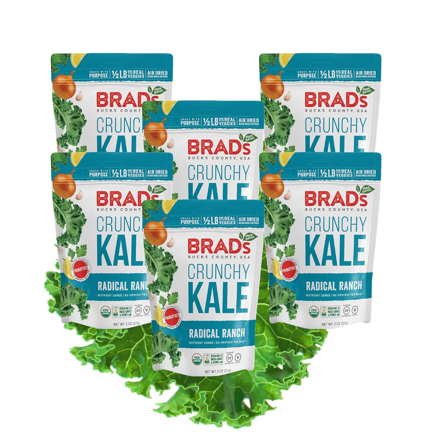 Brad's Plant Based Organic Crunchy Kale, Radical Ranch, 6