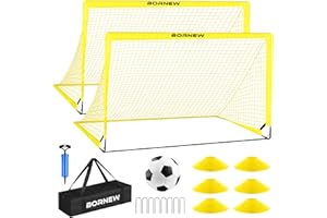 BORNEW Kids Soccer Goal for Backyard Set - 2 Set of 4x3/ 5X3.6/7x5 ft Toddler Soccer Nets with Soccer Ball, Pop Up Portable Soccer Set for Kids and Youth Training Ages