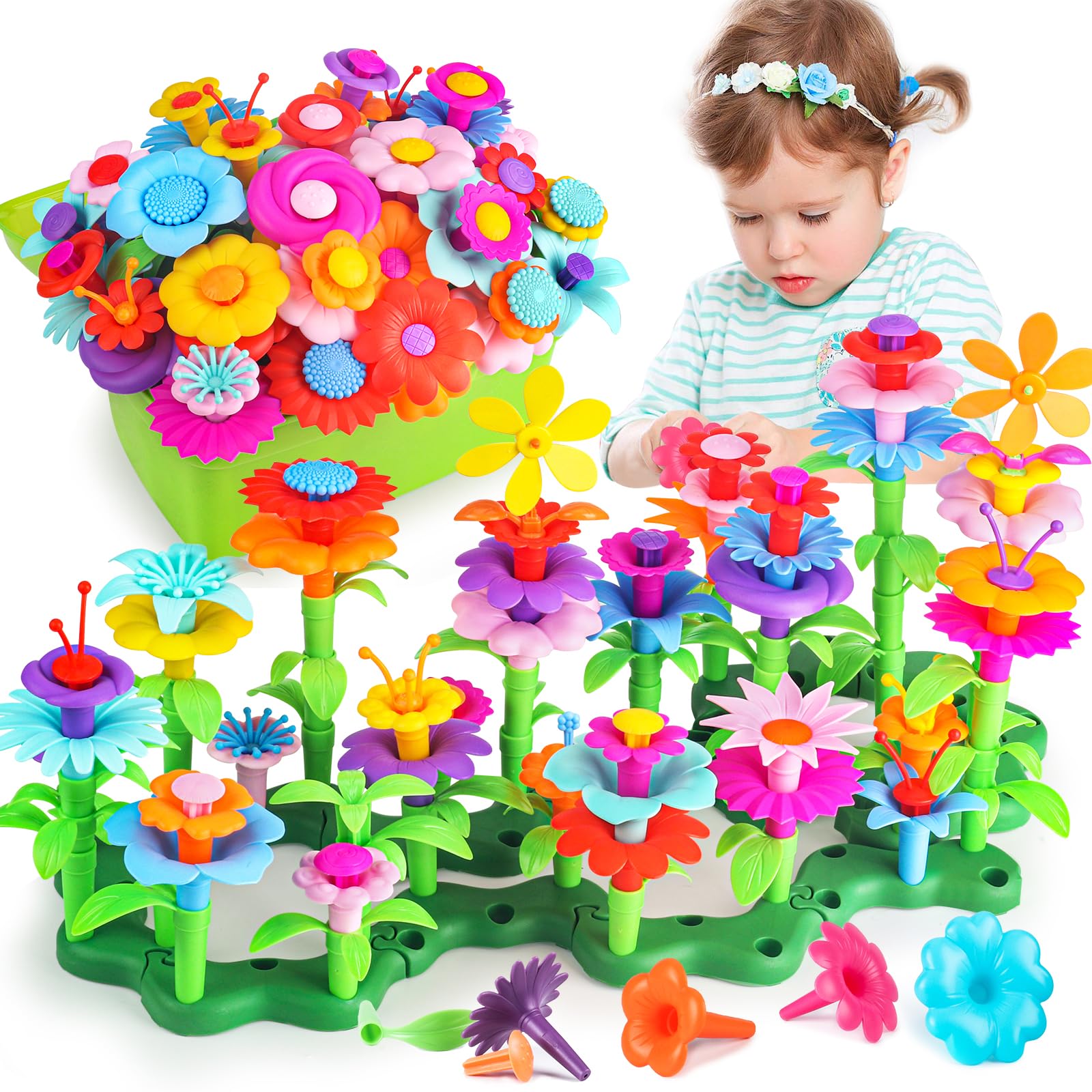 CENOVE Toys for 3 Year Old Kids Flower Garden Building Toys,DIY Bouquet Sets Gifts for 3 4 5 6 Year Old Kids,Creative and Art Building Block (130 PCS)