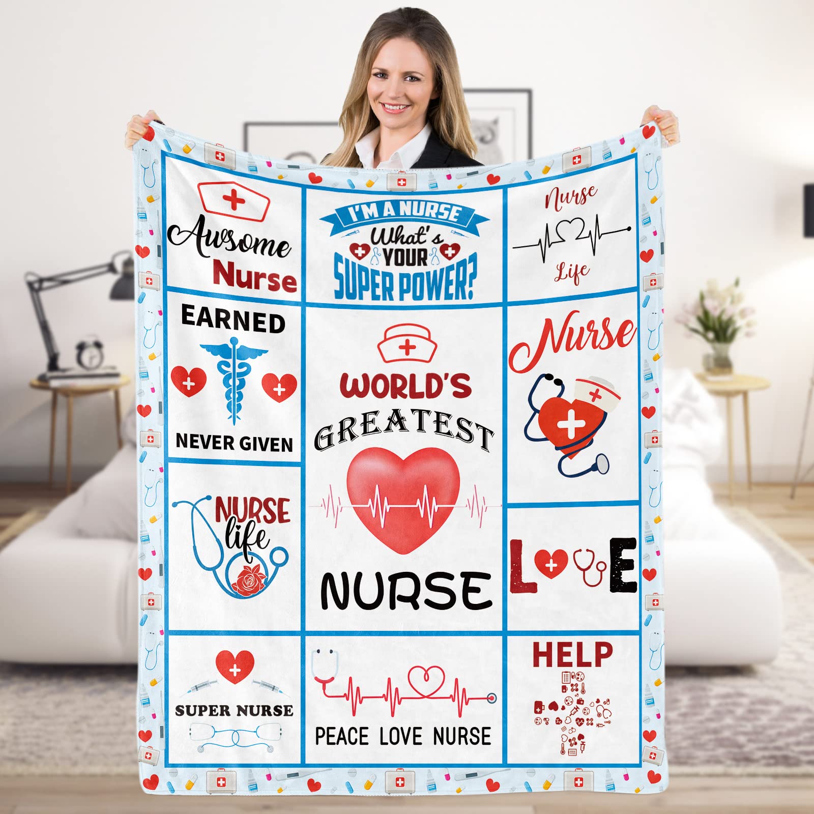 Nurse Gifts for Women Men, Soft Cozy Best Nurse Blanket Throw, Nurses Day Fleece Flannel Blanket, Graduation Retirement Appreciation Nursing Gift for Student RN Mentor Medical Practitioner, 130x152 cm