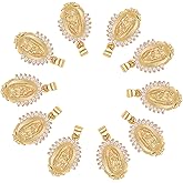 Ornaland 10 Pcs Oval Holy Virgin Maria Charms 18K Gold Plated Brass Cubic Zirconia Maria Pattern Pendants for Jewelry Making