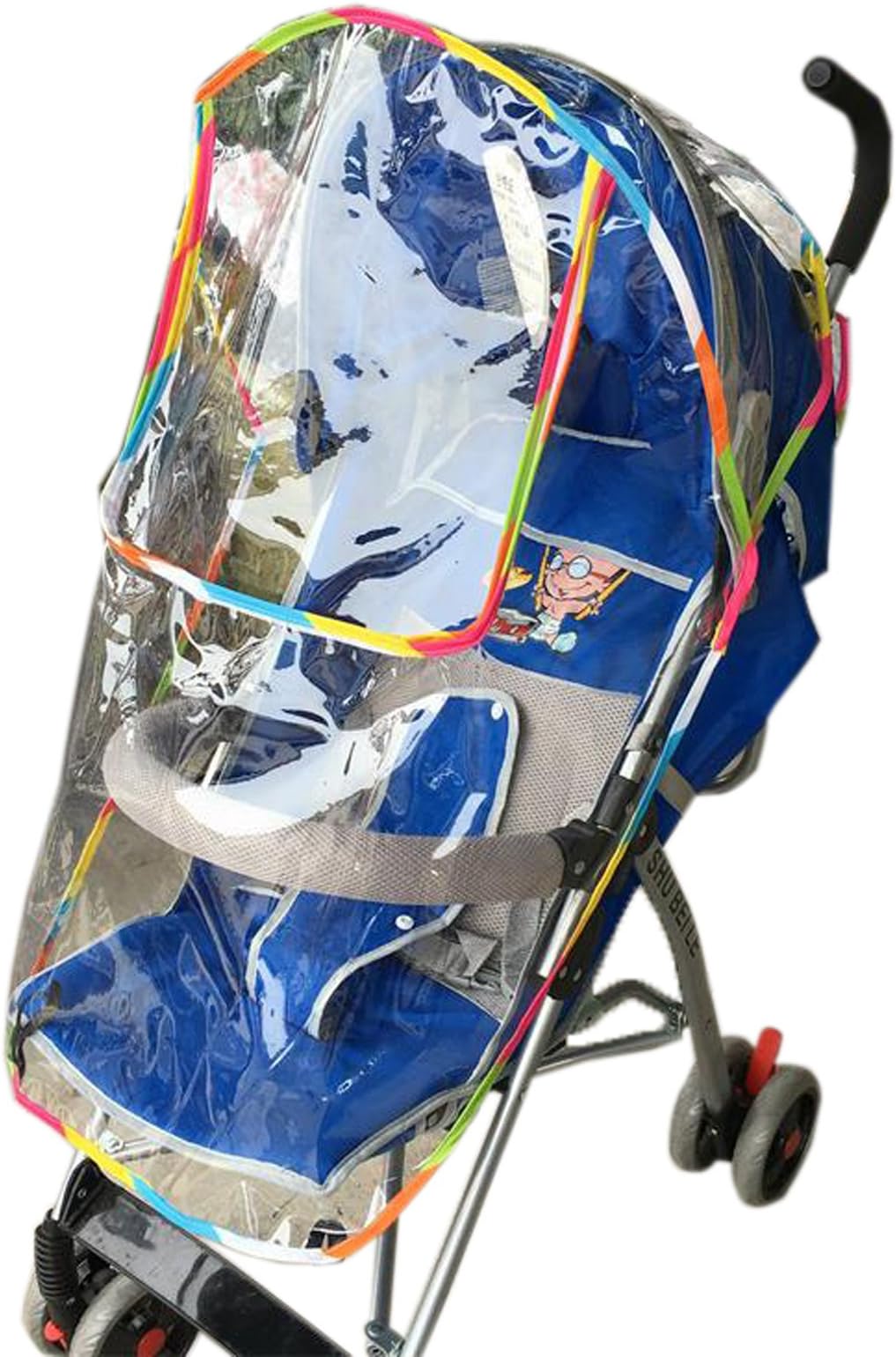 WSLCN Universal Baby Stroller Rain Cover Pram Wind Dust Shield Cover Travel System Pushchair Throw Over Buggy Deluxe Rain Cover Fits Hundreds of Models Pram/Carriage Multicolor Edge