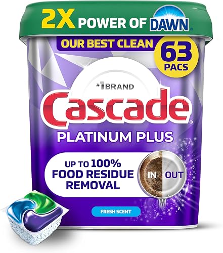 Cascade Platinum Plus Dishwasher Detergent Pods, Dish Detergent Soap, Fresh Scent, 63 Count