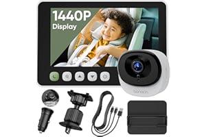 bonoch 5" 1440P Baby Car Camera - 360 Degree Rotating Wide View Backseat Rear Facing Mirror for Baby, USB Powered with Charger, Easy Setup Car Seat Monitor, Night Vision