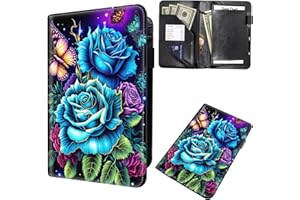 MXFDEGF Server Book for Waitress, Waiter Book Server Wallet Fit Serving Aprons, PU Leather with Zipper and 7 Large Pockets Pen Holder for Checks Pen Holder Personal Organizer Wallet,Rose Flowers Butterfly