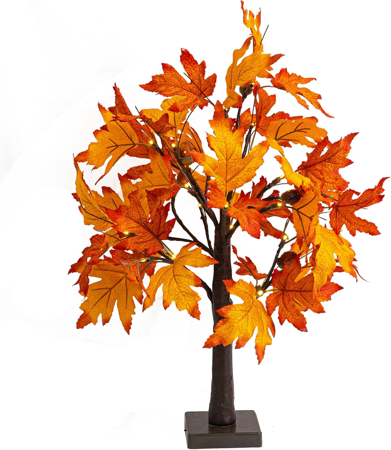 Trees - Dazzle Bright 24 Inch Lighted Thanksgiving Fall Maple Tree Decor, 24 LED Battery Operated Decorations Artificial Tree with Timer for Indoor Home Room Holiday Xmas Party