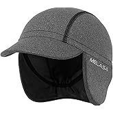 MELASA Winter Fleece Cycling Cap, Ear Warmers Skull Cap Helmet Liner with Sun Visor, Bike Hat Running Beanie for Men Women
