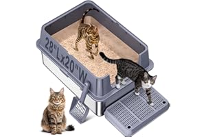 KITCATY Stainless Steel Litter Box , 28"L*20"W*12"H XXL Extra Large Litter Boxes with lid ,Metal Litter Box with Hight Sides for Big Cats& Multiple Cats,Never Absorbs Odors, Anti-Urine Leakage, Easy Cleaning
