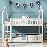 Merax Twin Bunk Bed, Castle-Shaped 3FT Solid Wood Frame for Kids view 8