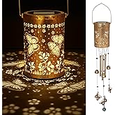 Solar Wind Chimes for Outside - Retro Metal Hanging Solar Lantern for Garden, Patio Decor, IP65 Waterproof Solar Powered Light - Perfect Birthday, Mothers Day Gift for Women(Butterfly)