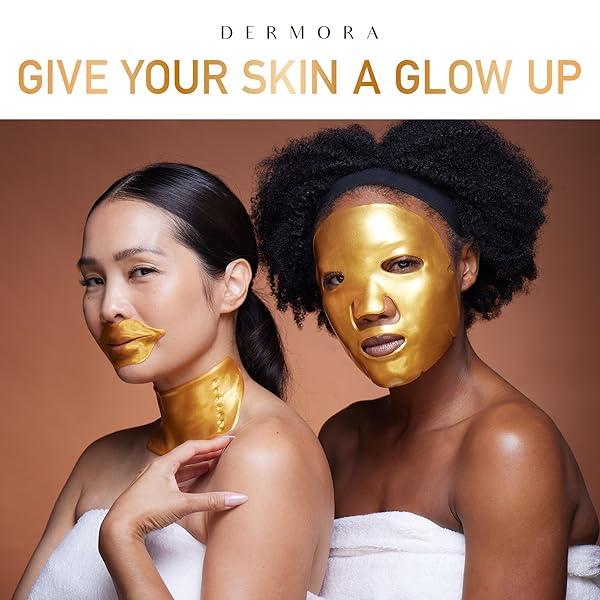 DERMORA SKIN TREATMENT MASK GOLDEN GLOW NECK MASK – 20 PACK NECK GEL MASKS – REJUVENATING NECK MASKS FOR TECH NECK, WRINKLES, TIGHTENING, FIRMING