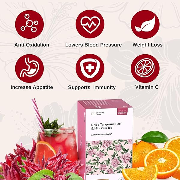 LIPBUSY CARE HIBISCUS TANGERINE COLD BREW TEA BAGS, CAFFEINE FREE 10 BAGS (PACK OF 1), NATURAL DRIED HIBISCUS FLOWERS HERBAL TEA, TE FLOR DE JAMAICA ORGANICA FOR BLOOD PRESSURE -HOT OR ICED TEA