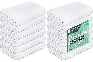 TOALLA (Pack of 12 White Bath Towels Bulk 20x40 Inches -100% Cotton Economy Cheap Bath Towels for Commercial Uses, Gym, Salon, Spa & Hair -Lightweight Bath Towels Quick Drying -Bath Towels Sets Bulk