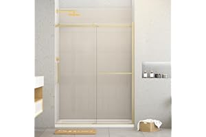 Sunrosa Shower Doors 60"×76", Single Sliding Shower Doors, Shower Door with Tempered Glass, Shower Glass Door in Brushed Gold