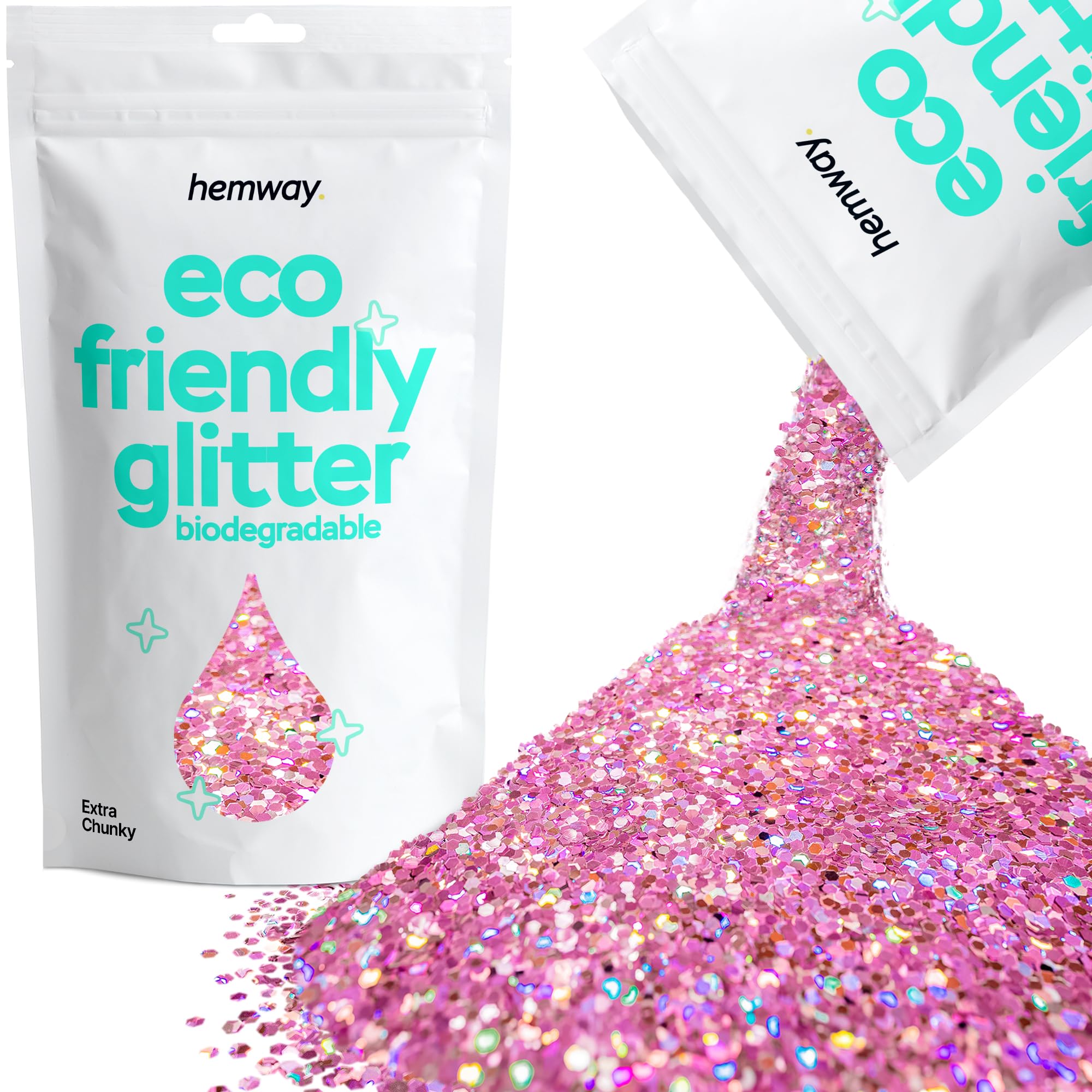 Eco Friendly Biodegradable Glitter | Pink Holographic - Extra Chunky 100g, Plant Based, Biodegradable Glitter for Craft, Face, Hair, Nail, Body and Festival - Hemway — image 1