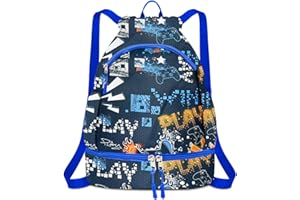 RLGPBON Drawstring Backpack for Kids,Youth Gym Dance Beach Swim Travel Bag for Girls and Boys with Two Water Bottle Holders