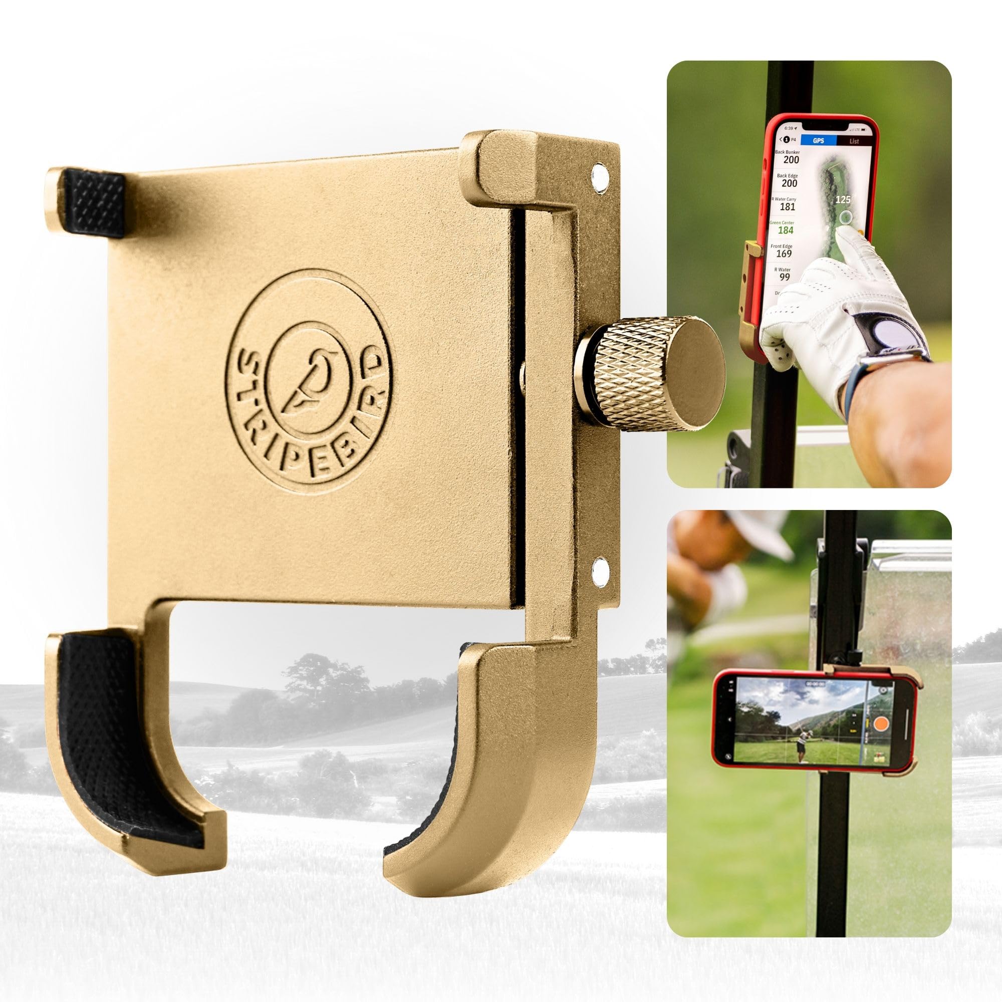 Photo 1 of Stripebird - Original Magnetic Golf Cart Phone Holder (Gold) - Cell Phone Holder Golf Cart with Neodymium N52 Magnets - Golf Caddy - Golf Cart Phone Mount for iPhone, Samsung & Others