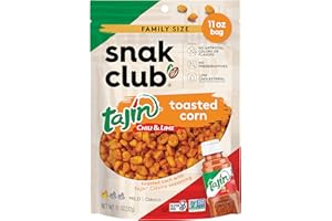 Snak Club Tajin Toasted Corn, Roasted Corn Nuggets with Chili and Lime Seasoning, Mild, Non-GMO, Gluten-Free, Kosher Snack, No Artificial Colors or Flavors, Low Cholesterol, 11 oz Resealable Bag
