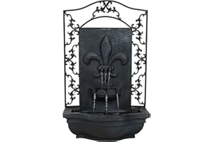 Sunnydaze French Lily 33-Inch Polystone Outdoor Solar Wall Fountain - Lead Finish