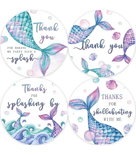 60 Pcs Mermaid Thank You Stickers - 2" Round Party Favors For Birthday & Baby Showers