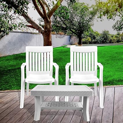 Italica Furniture - Armchair and Table Combo - Indoor and Outdoor Furniture Set (9012 & 9503, White, Set of 2 Chairs)