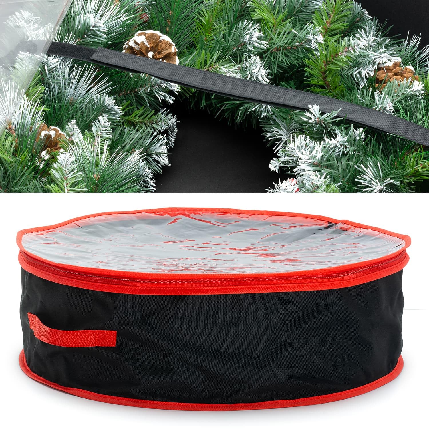 CKB LTD Christmas Wreath Garland Storage Bag Waterproof Artificial Xmas Halloween Decorations Ornaments Round Circular Container with Carry Handles - Stores Up To 60cm x 20 cm