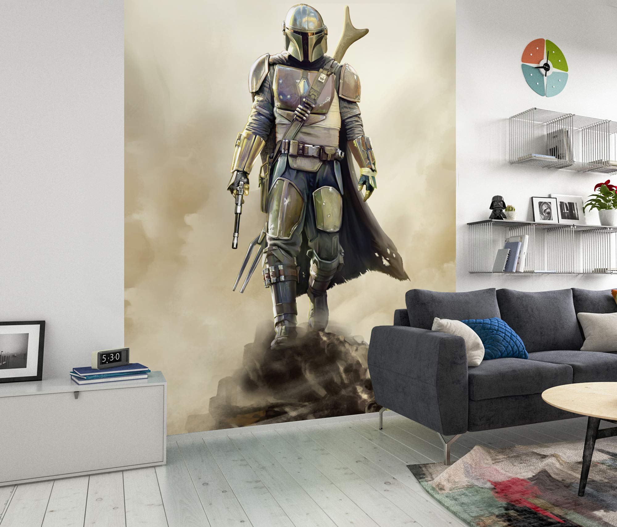 Komar Non-Woven Photo Wallpaper Star Wars The Mandalorian The Hunter 200 x 280 cm 4 Panels Width 50 cm Baby Yoda The Child Children's Room Brown Black White