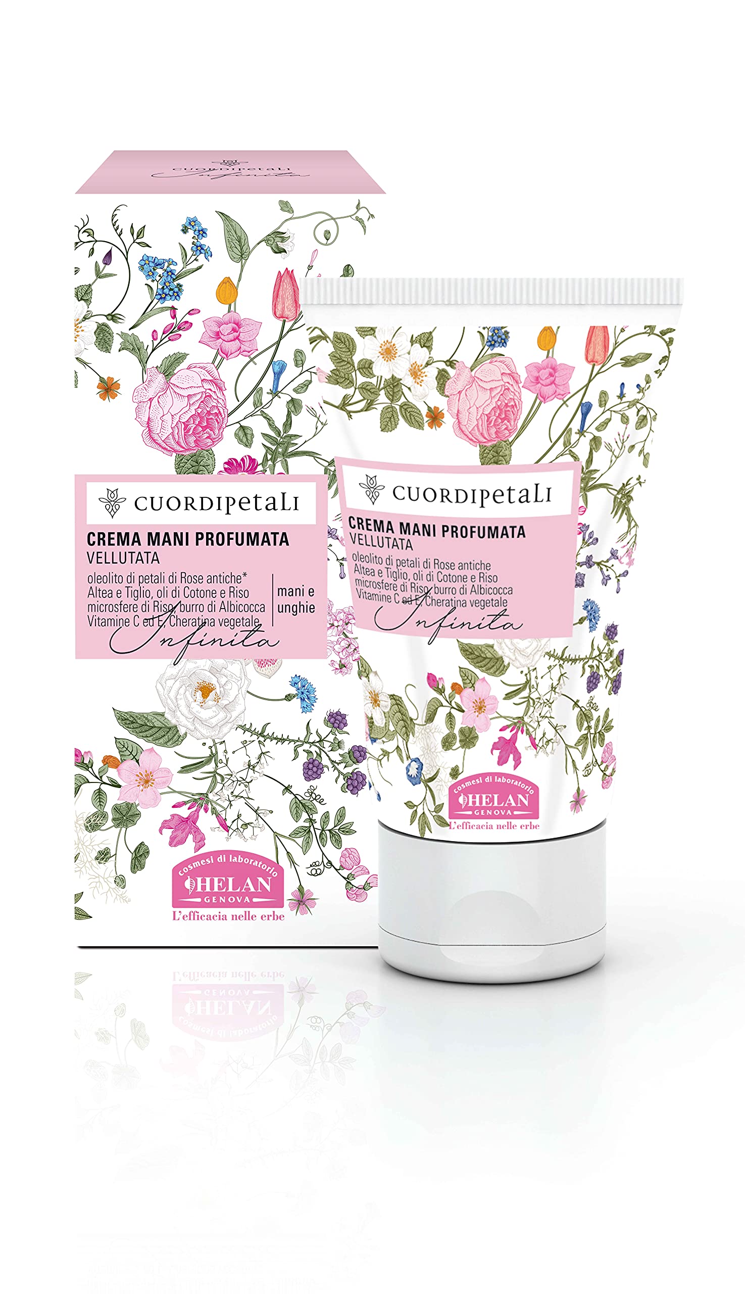 Helan Cuor di Petali - Hand Cream for Dry & Chapped Skin, Silky Effect - Nourishing Scented Cream with Rose Petals, Vitamin C & E for High Protection against Atmospheric Agents - Made in Italy, 50 ml
