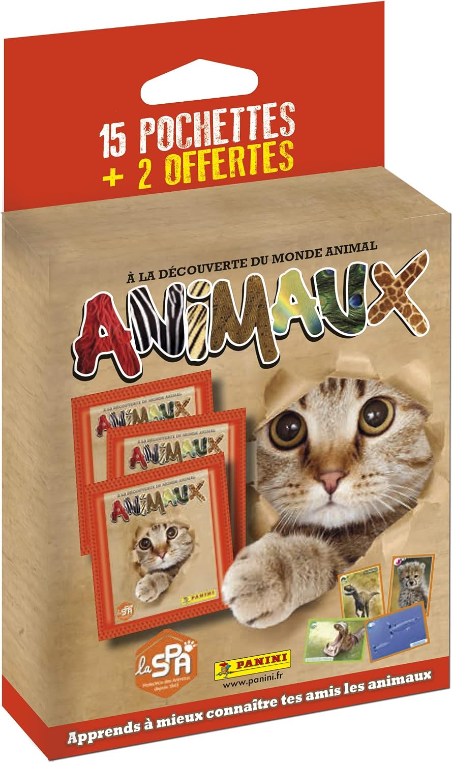PANINI Animaux 2025 – Blister 15 Pochettes (13 + 2 Offertes) – 75 Stickers – Collection Ludique