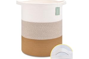 BOSROTY Extra Large Blanket Basket, High Storage Basket, Tall Rope Laundry Basket, 15.7”x 21.7”, Cotton Rope Basket, XXXL Woven Basket, Toy Basket, Clothes Baskets, Blend White & Jute