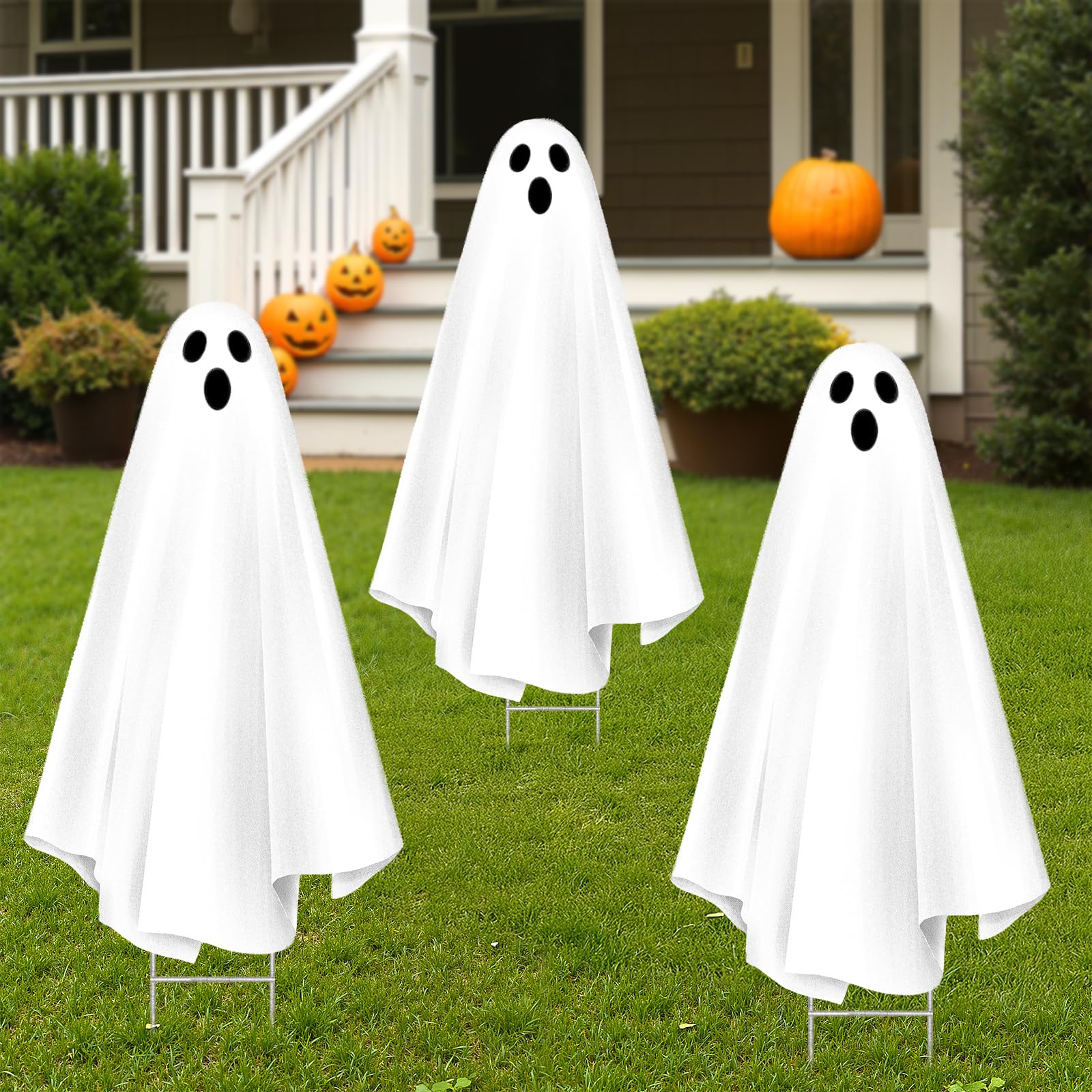 Photo 1 of Bunny Chorus Halloween Decorations Outdoor: 3ct Extra Large Scary Ghost Yard Signs with Stakes, Corrugated Plastic, Outside Halloween Decor White Ghost for Kids Home School Yard Lawn Haunted House