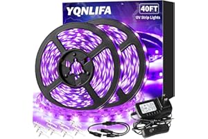 YQNLIFA 40FT Black Light Strip, Blacklight Flexible & Adhesive 720 LEDs, Black Light for Halloween, Neon Party, Birthday, Display Uranium Vaseline Glass, Posters, Curing Resin, Non-Waterproof Decor