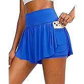 Flowy Running Shorts for Women with 4 Pockets 2 in 1 High Waisted Women's Butterfly Workout Athletic Tennis Skirt Shorts