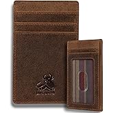 Slim Card Holder Wallet for Men with RFID Blocking, Thin Pocket Sized Carry Case with ID Window, Minimalist Design in Full Grain Crazy Horse Leather, Ideal for Travel, Work or Adventure