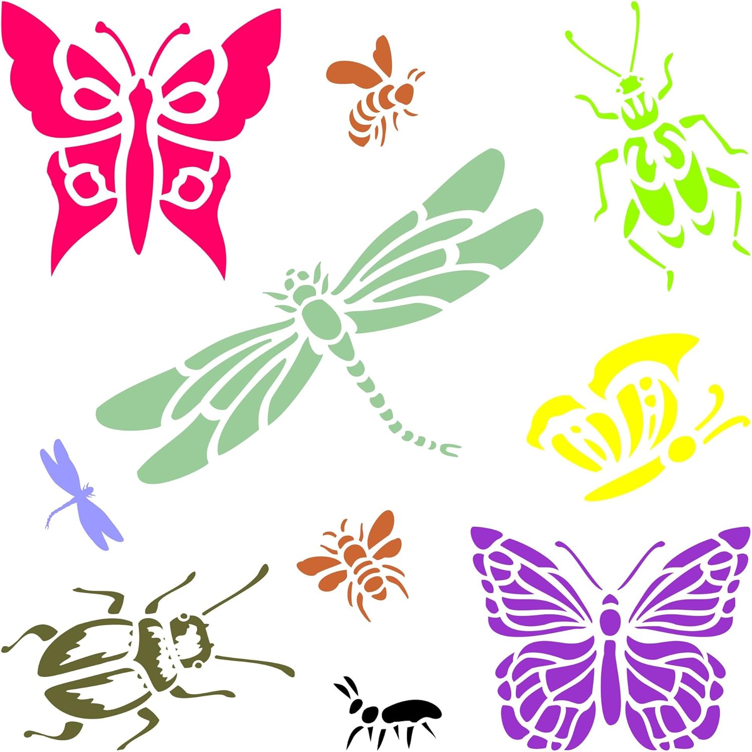 Insects &amp; Bugs Stencil - 11.5 x 11.5cm (S) - Reusable Dragonflies ...