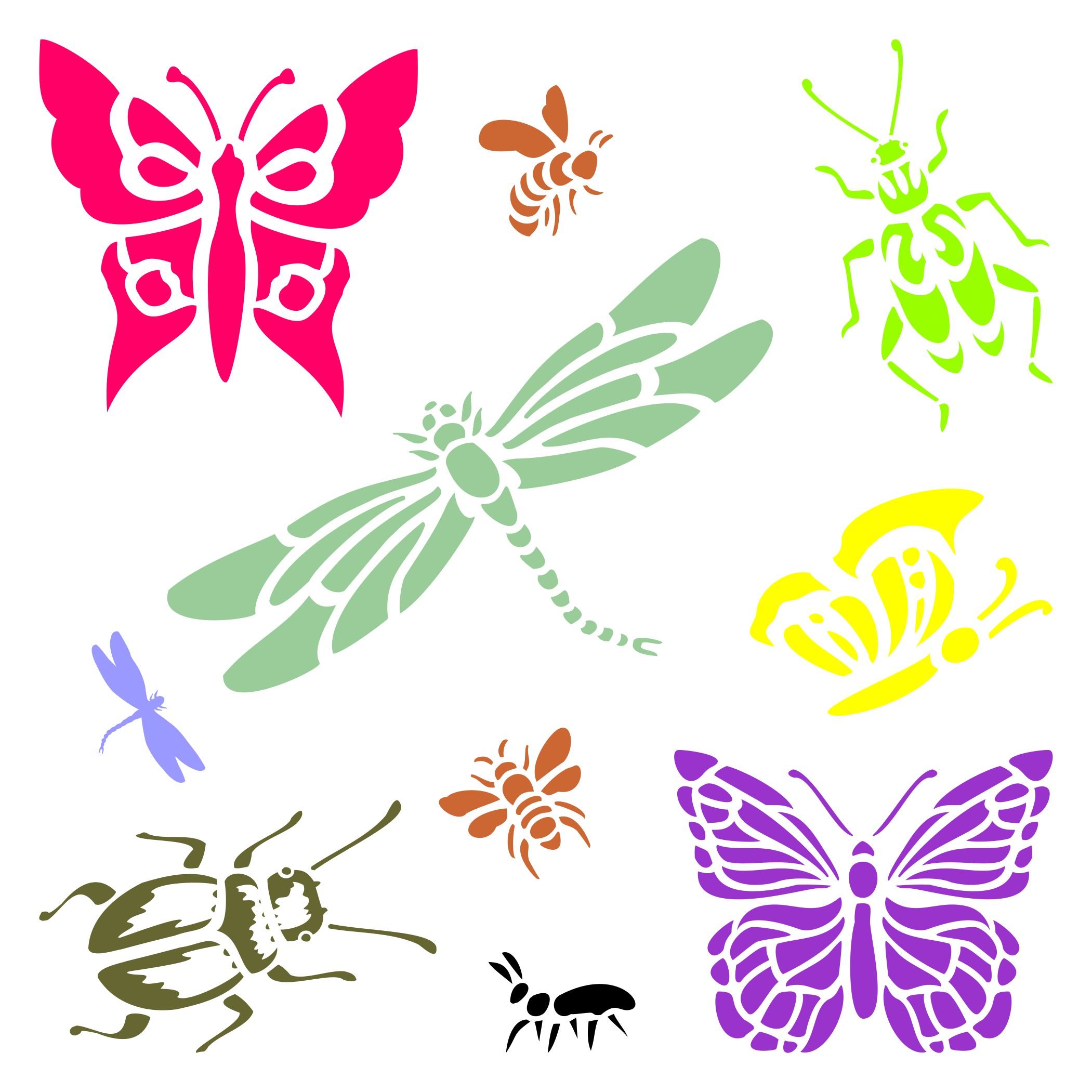 Insects & Bugs Stencil - 21.5 x 21.5cm (L) - Reusable Dragonflies Butterflies Bees Ants Wall Stencil Template