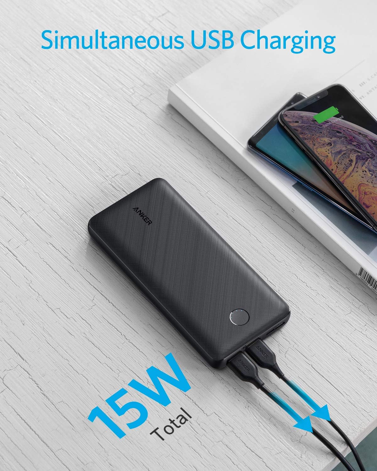 Anker Portable Charger, PowerCore Essential 20000mAh Power Bank with PowerIQ Technology and USB-C (Input Only), High-Capacity External Battery Pack Compatible with iPhone, Samsung, iPad, and More.