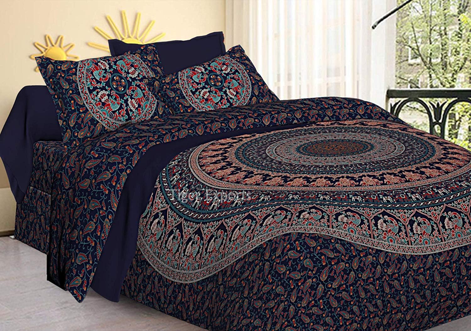 TIGER EXPORTS Cotton 144 TC Bedsheet (Blue_King)
