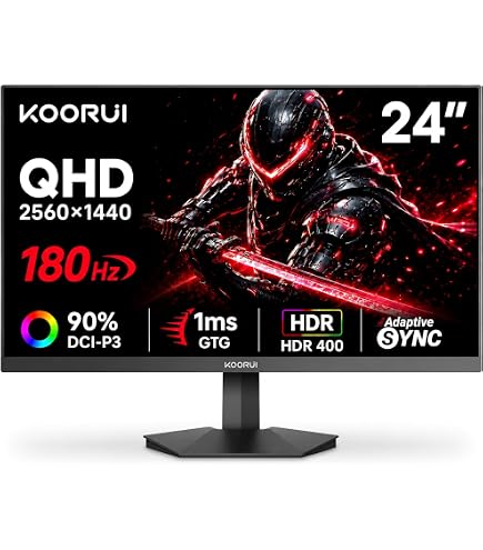 Amazon.com: KOORUI 24 吋電腦顯示器-FHD 1080P 遊戲顯示器165Hz VA