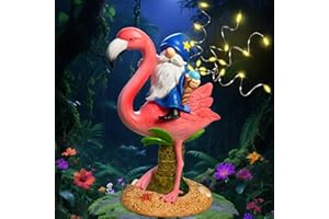 Miggley Funny Flamingo Gnome Solar Garden Statue with LED Light - Outdoor Yard Lawn Patio Decor - Great Birthday Housewarming Gift for Women, Mom, Grandma