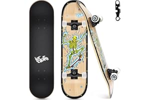 RYVORBE Skateboards for Beginners, 31"x8" Complete Skateboard for Kids Teens & Adults, 7 Layer Canadian Maple Wood Double Kick Deck Concave Standard and Tricks Skateboard with All-in-1 Skate Tool