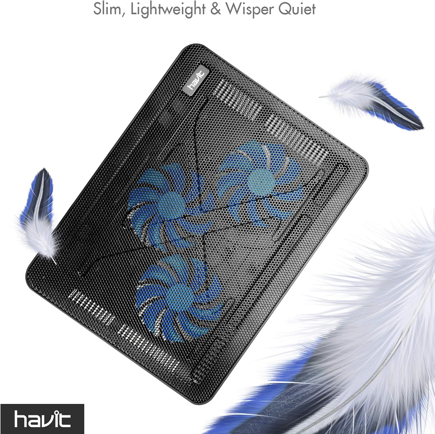 havit HV-F2056 15.6"-17" Laptop Cooler Cooling Pad - Slim Portable USB Powered (3 Fans), Black/Blue: Computers & Accessories