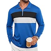 Epoleatries Mens Quarter Zip Polo Shirt Long Sleeve Color Block T Shirts for Men Lightweight Casual Striped Golf Polos