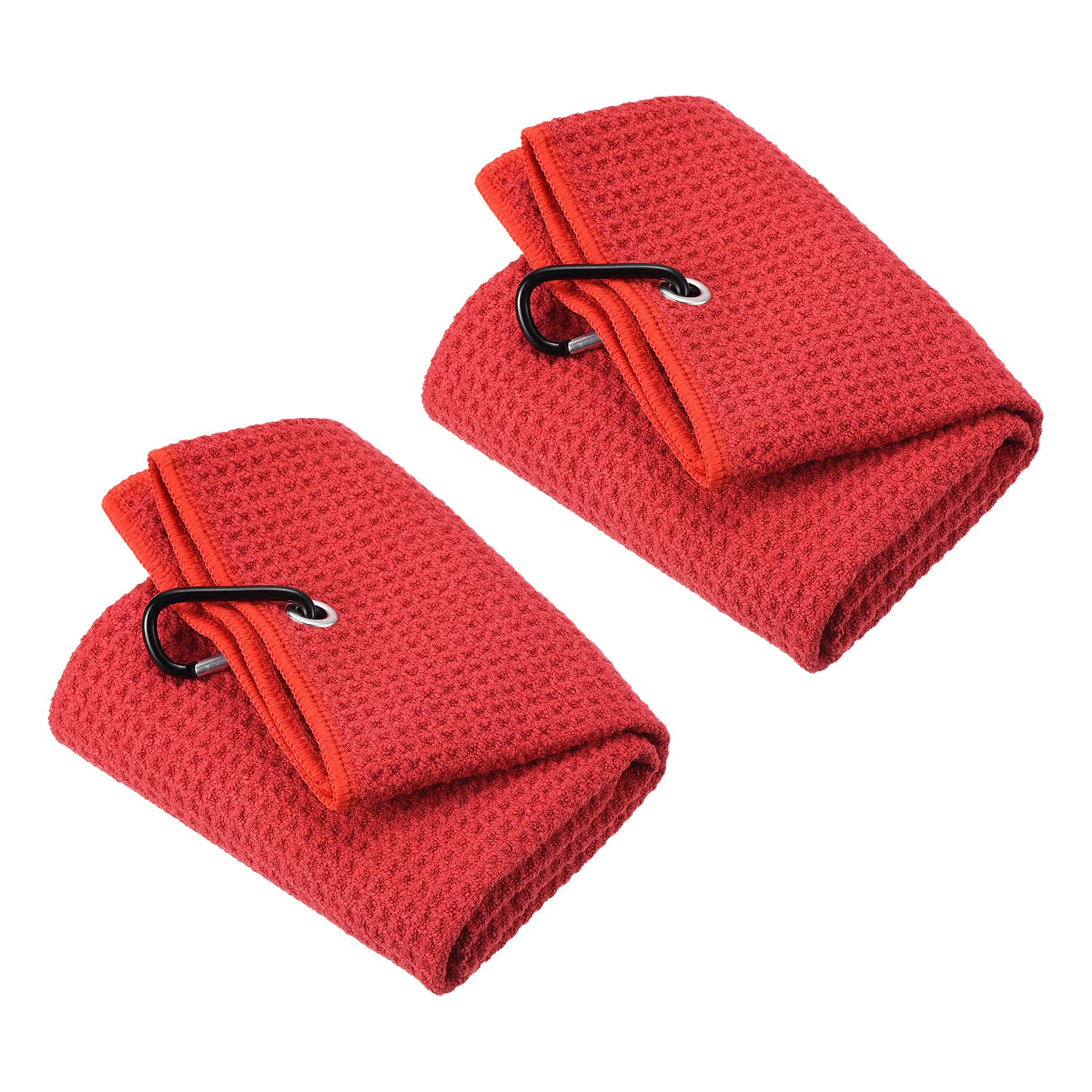 PATIKIL 20"x16" Tri-Fold Golf Towels, 2 Pack Waffle Pattern Towels Soft Fiber Strong Water Absorption with D Clip for Golf Lovers, Red